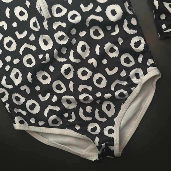 Black/White Leopard Girls Bathing Suit - Picture 3 of 5